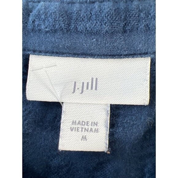 J.Jill Women Size M Navy Blue MOP Button Front Top Tab 3/4 Sleeve Texture Fabric - Picture 3 of 12